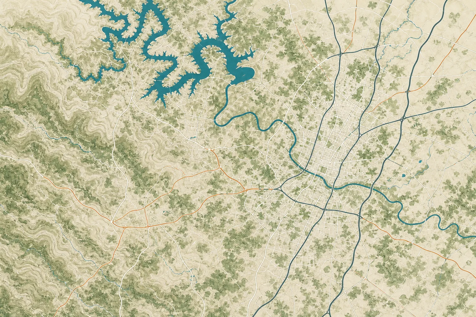Illustrated service-area map spanning Austin, Lakeway, Dripping Springs, Buda, and the eastern Texas Hill Country