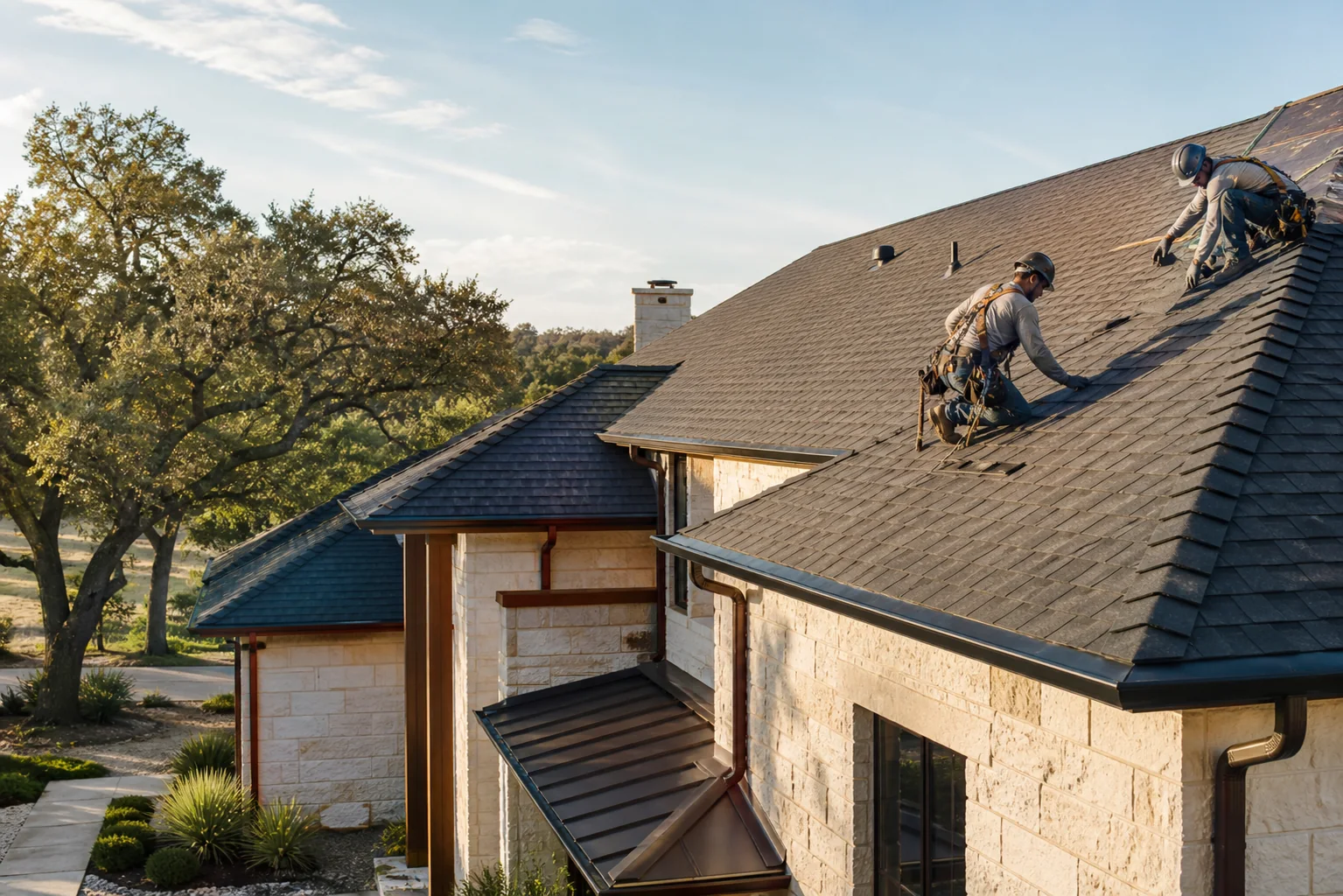 Havenridge roofers installing architectural shingles on a Hill Country home